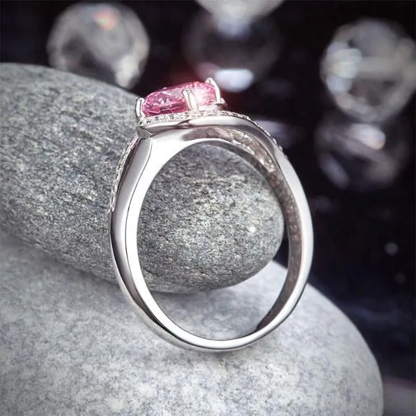 Twist Curl 925 Sterling Silver Wedding Engagement Ring 1.25 Ct Fancy Pink Simulated Diamond