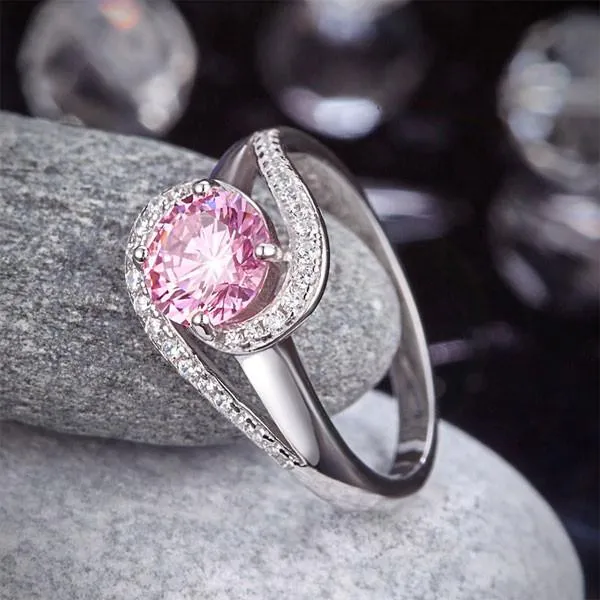 Twist Curl 925 Sterling Silver Wedding Engagement Ring 1.25 Ct Fancy Pink Simulated Diamond