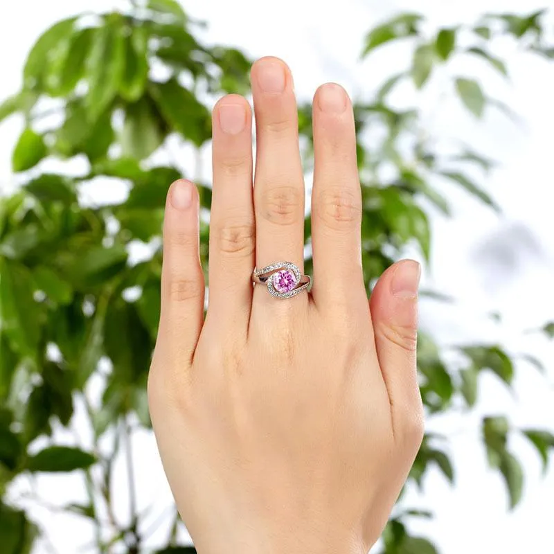Twist Curl 925 Sterling Silver Wedding Engagement Ring 1.25 Ct Fancy Pink Simulated Diamond