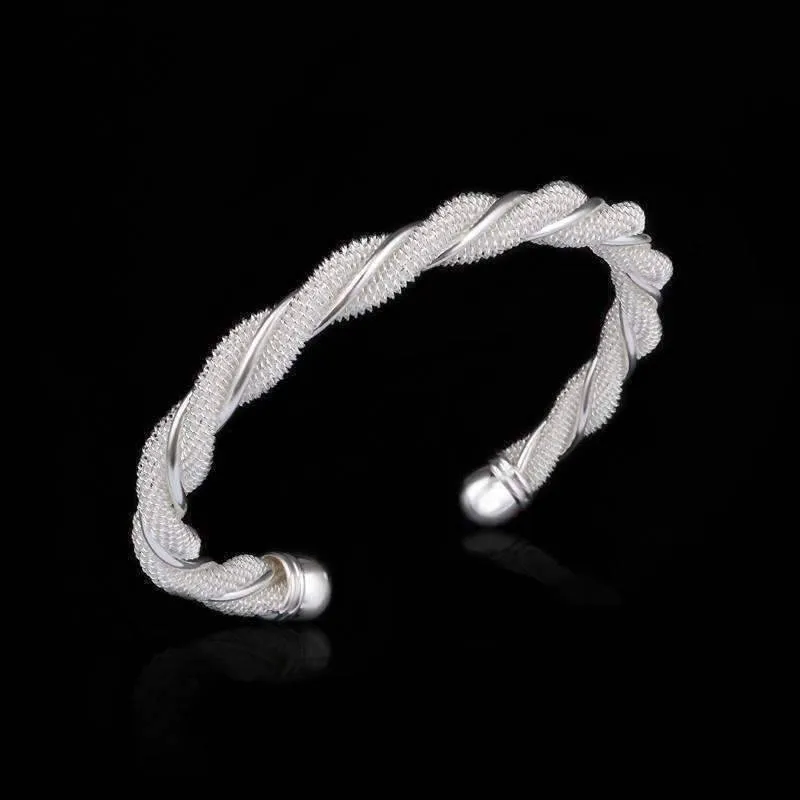 Twisted Mesh Silver Cuff Bracelet For Woman