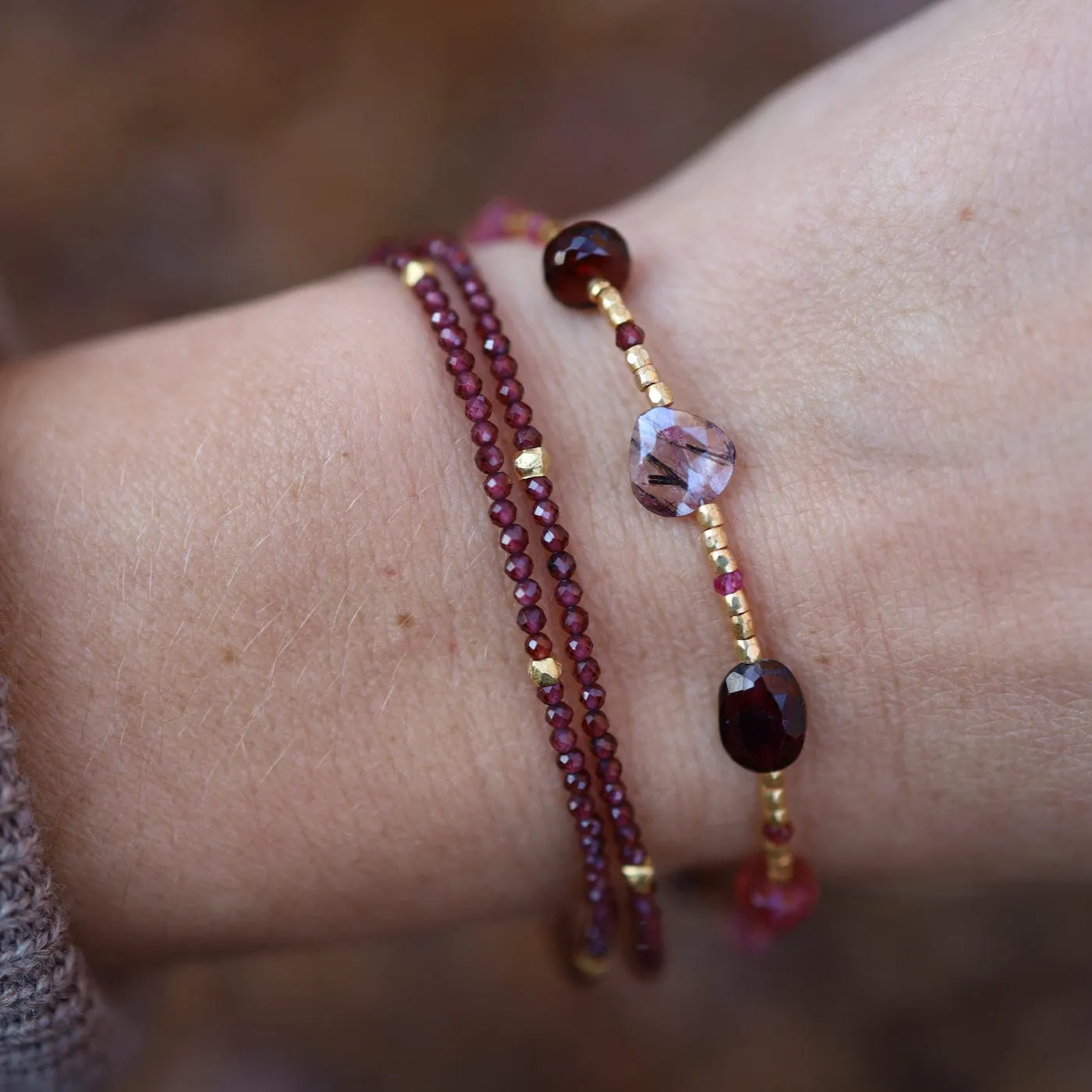 Two Strand Red Garnet Bracelet