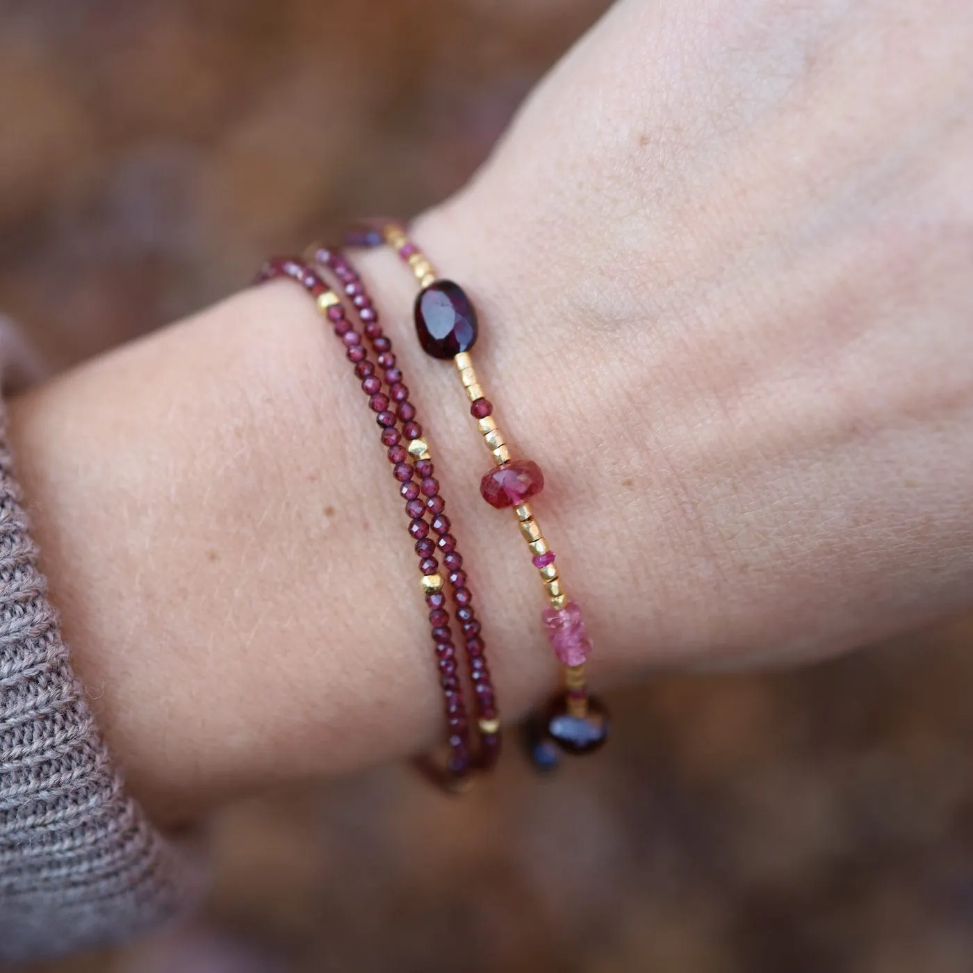 Two Strand Red Garnet Bracelet