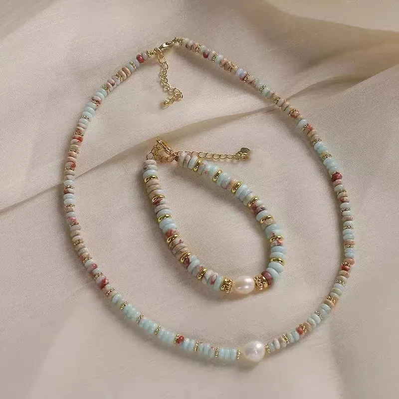 VAIGE Elegant Natural Stone Bead and Pearl Pendant Bracelet - Unique Geometric Design with Copper Alloy Clasp for Fashion Jewelry Lovers