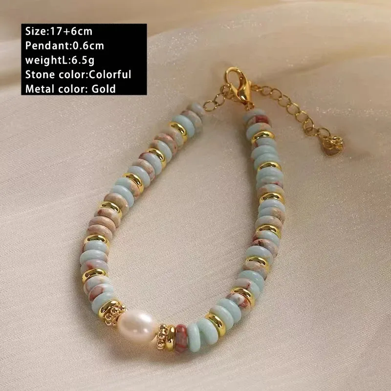 VAIGE Elegant Natural Stone Bead and Pearl Pendant Bracelet - Unique Geometric Design with Copper Alloy Clasp for Fashion Jewelry Lovers