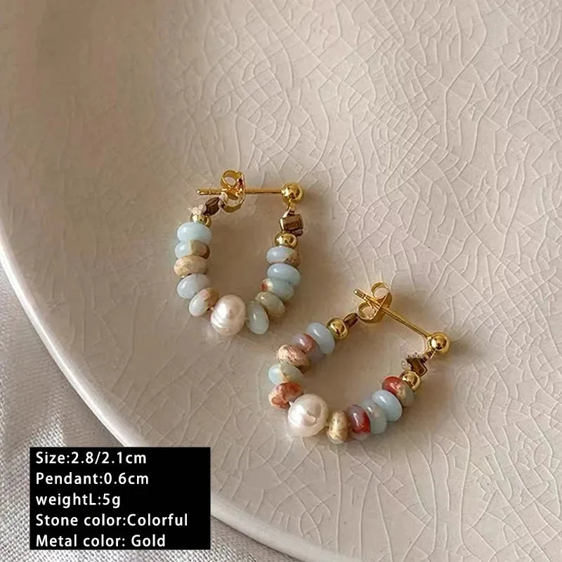 VAIGE Elegant Natural Stone Bead and Pearl Pendant Bracelet - Unique Geometric Design with Copper Alloy Clasp for Fashion Jewelry Lovers