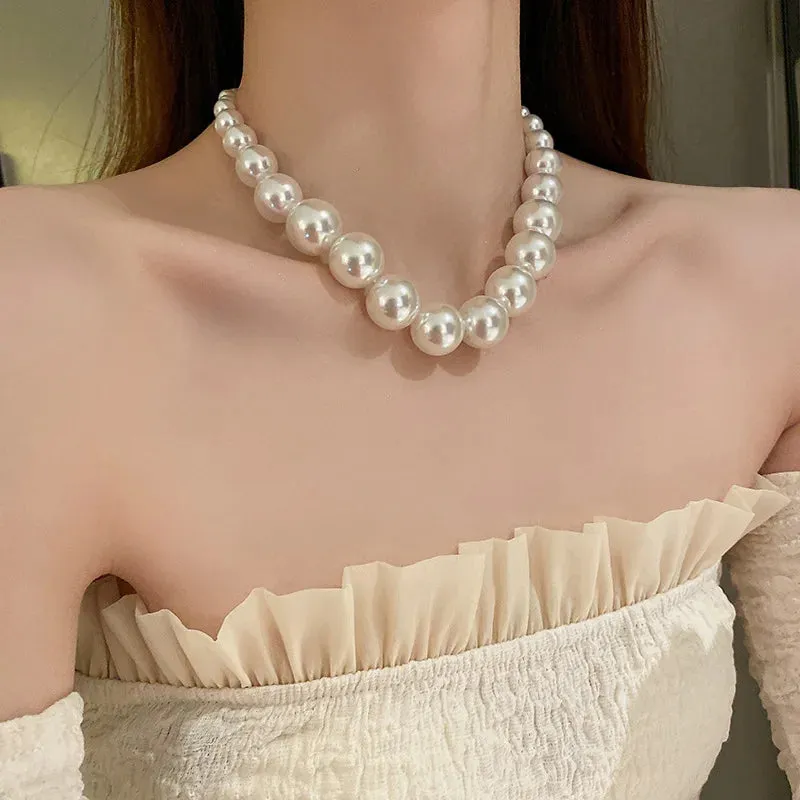VAIGE Elegant Vintage Pearl Chain Choker Necklace - 6mm, 8mm, 10mm in Classic White and Soft Pastel Shades