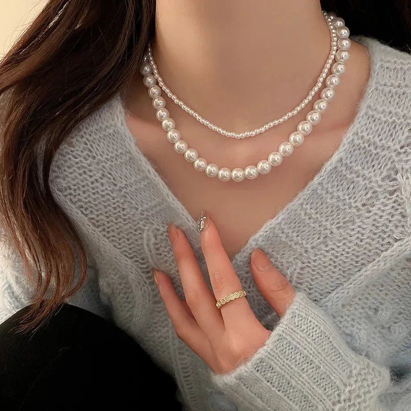 VAIGE Elegant Vintage Pearl Chain Choker Necklace - 6mm, 8mm, 10mm in Classic White and Soft Pastel Shades
