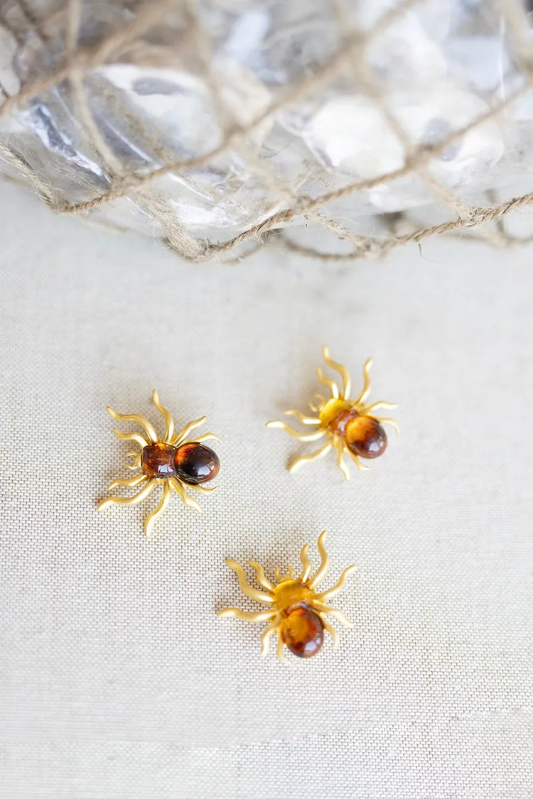 Vintage Amber Stone Spider Pin