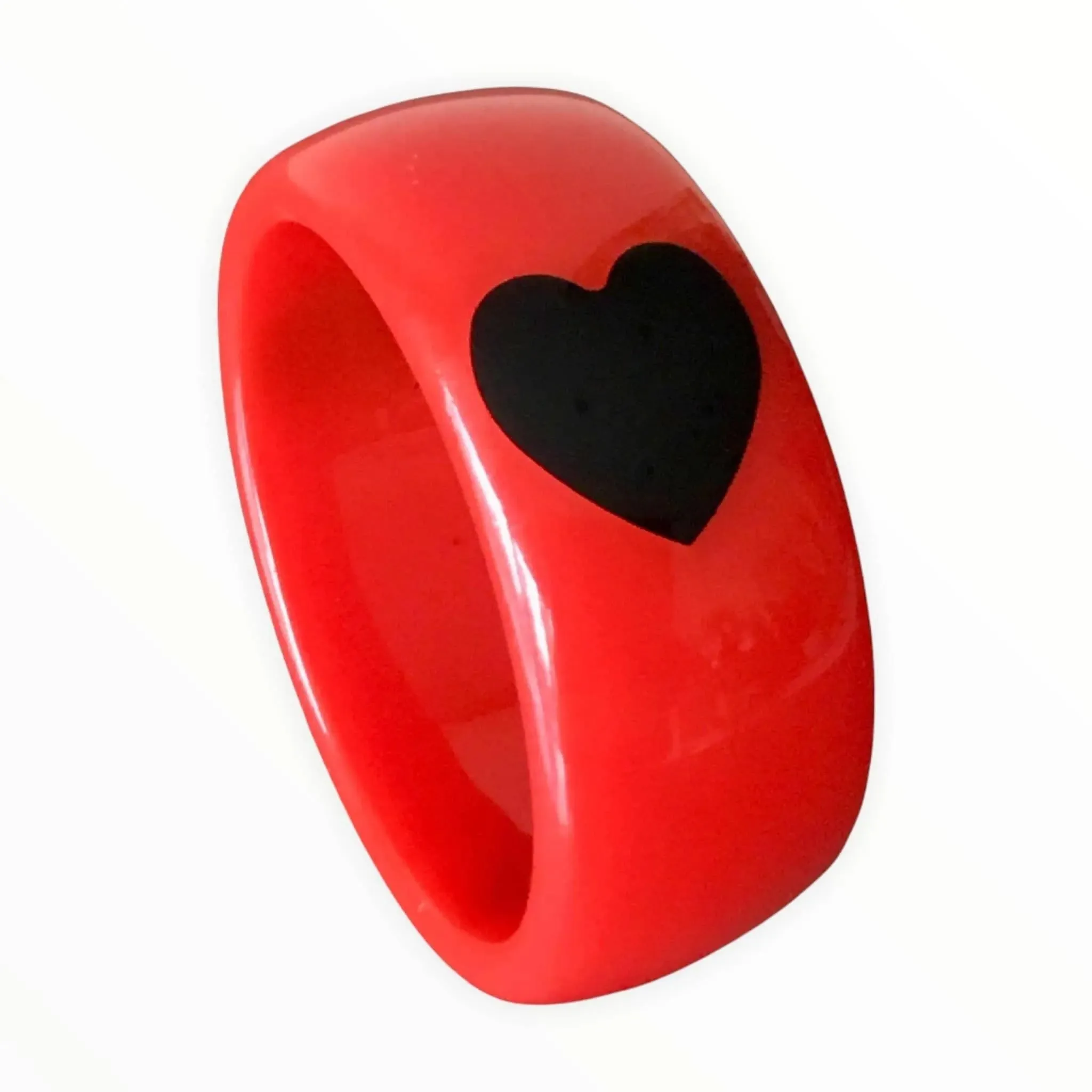 Vintage Bangle Cherry Red with Black Injected Hearts