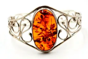 Vintage Sterling Silver Amber Bangle