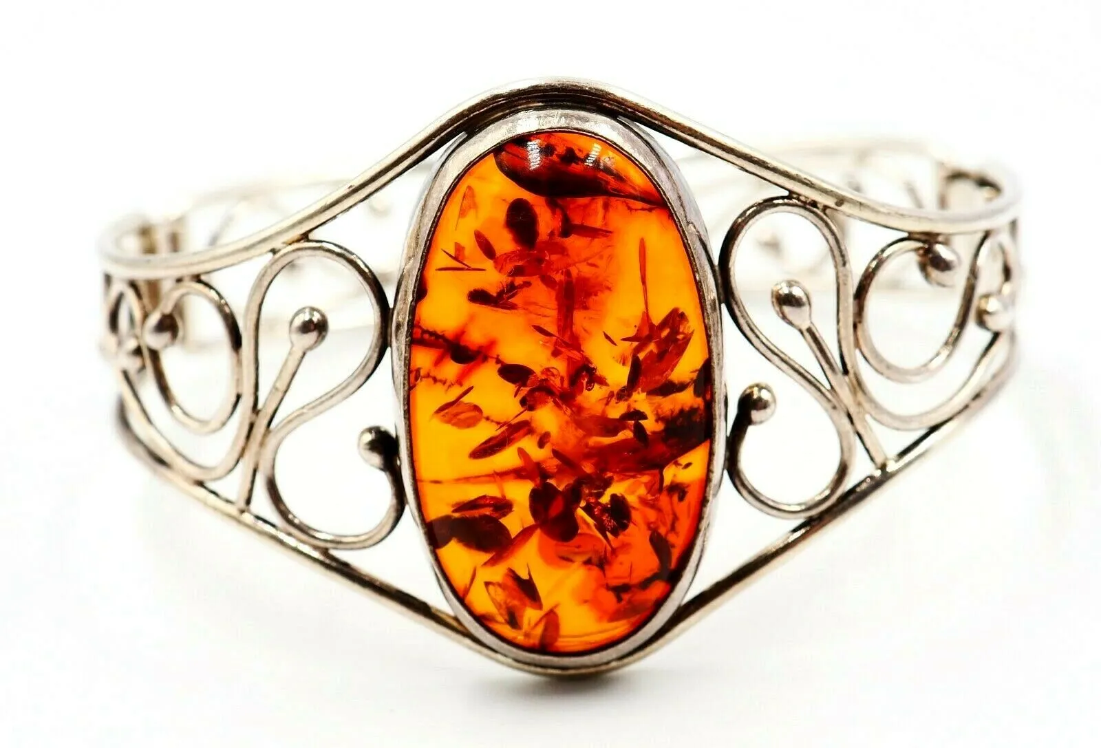 Vintage Sterling Silver Amber Bangle