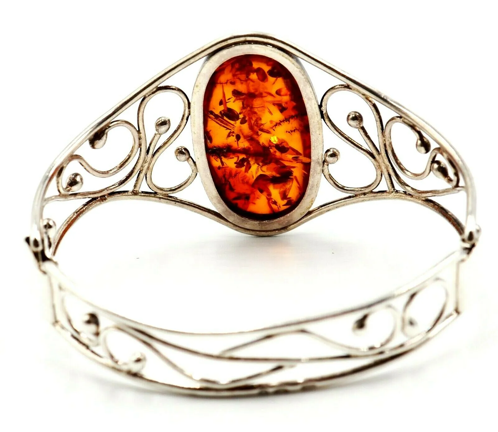 Vintage Sterling Silver Amber Bangle