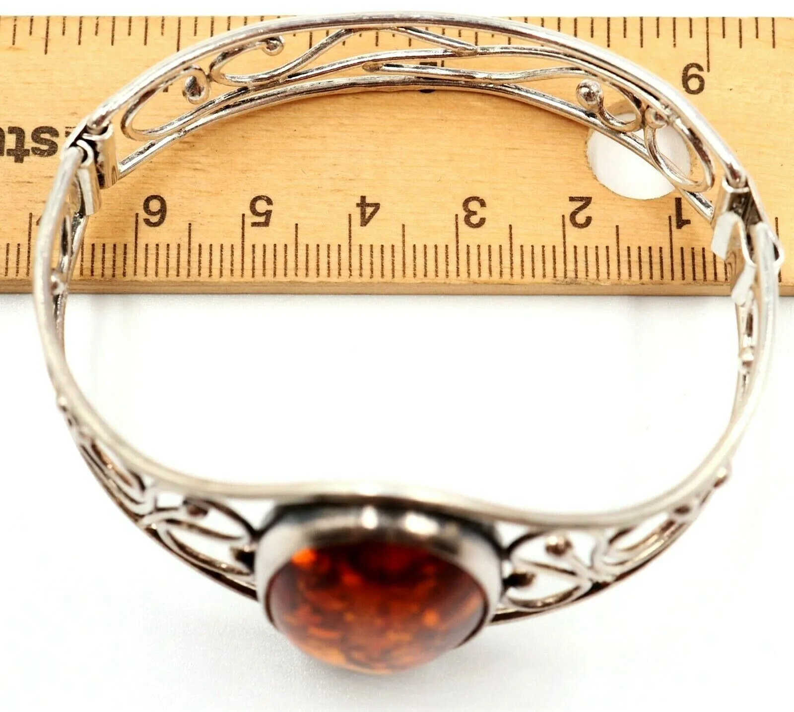 Vintage Sterling Silver Amber Bangle