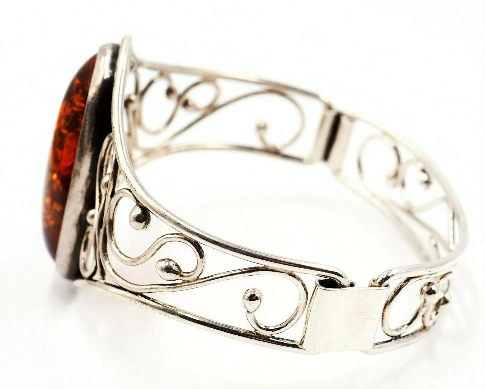 Vintage Sterling Silver Amber Bangle