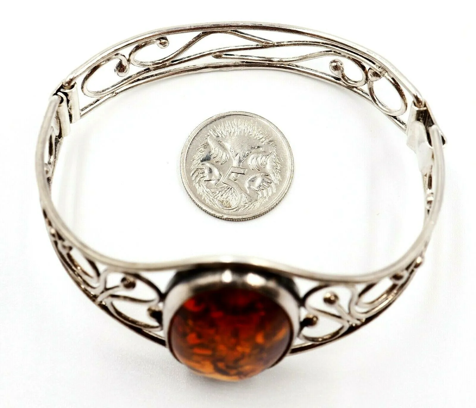 Vintage Sterling Silver Amber Bangle