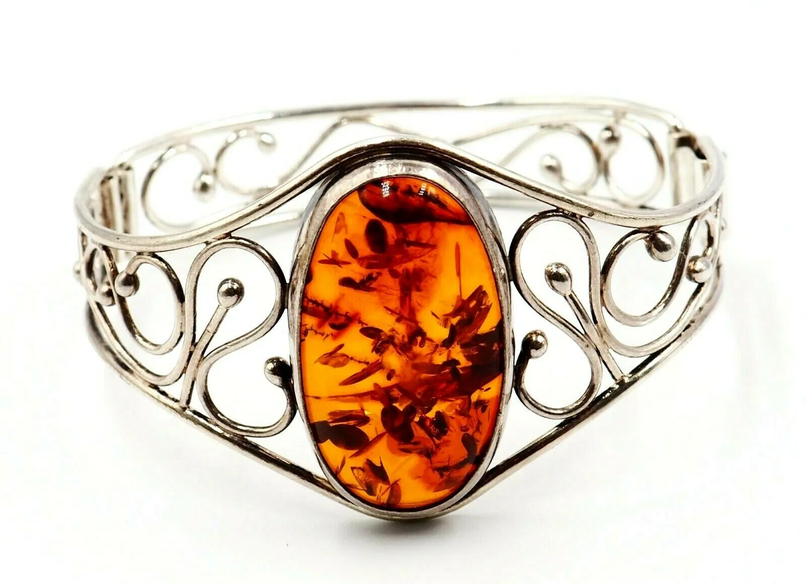 Vintage Sterling Silver Amber Bangle