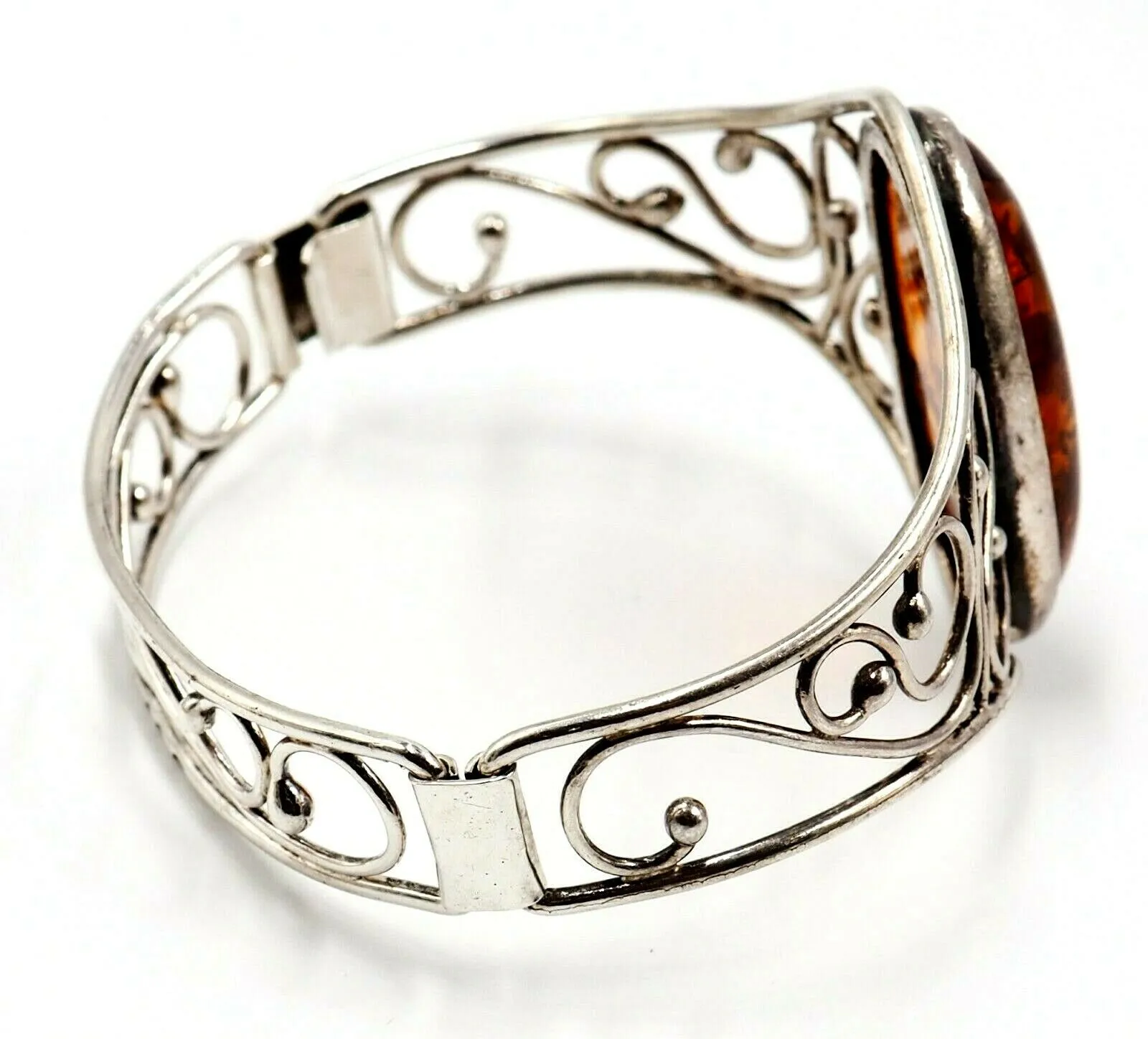 Vintage Sterling Silver Amber Bangle
