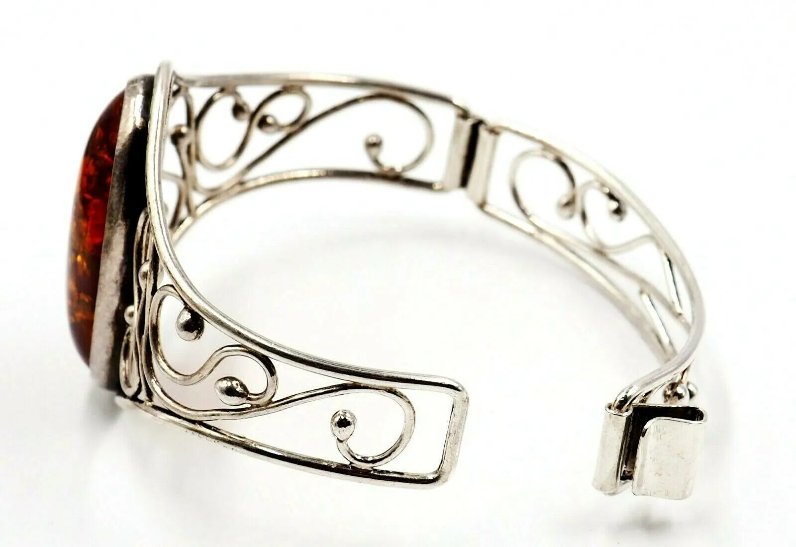 Vintage Sterling Silver Amber Bangle