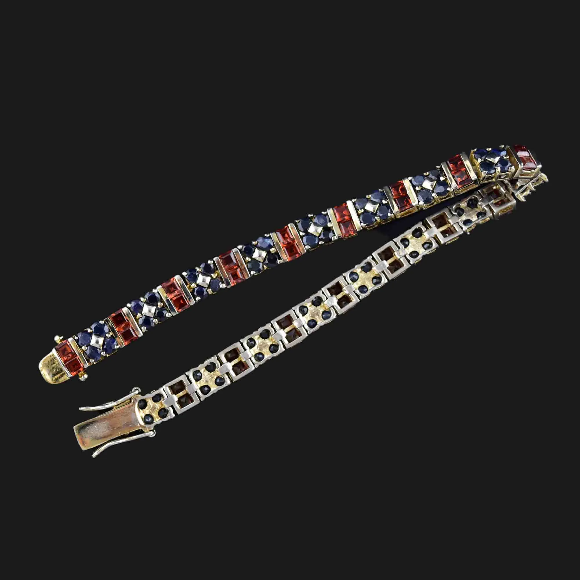 Vintage Sterling Silver Garnet Sapphire Tennis Bracelet