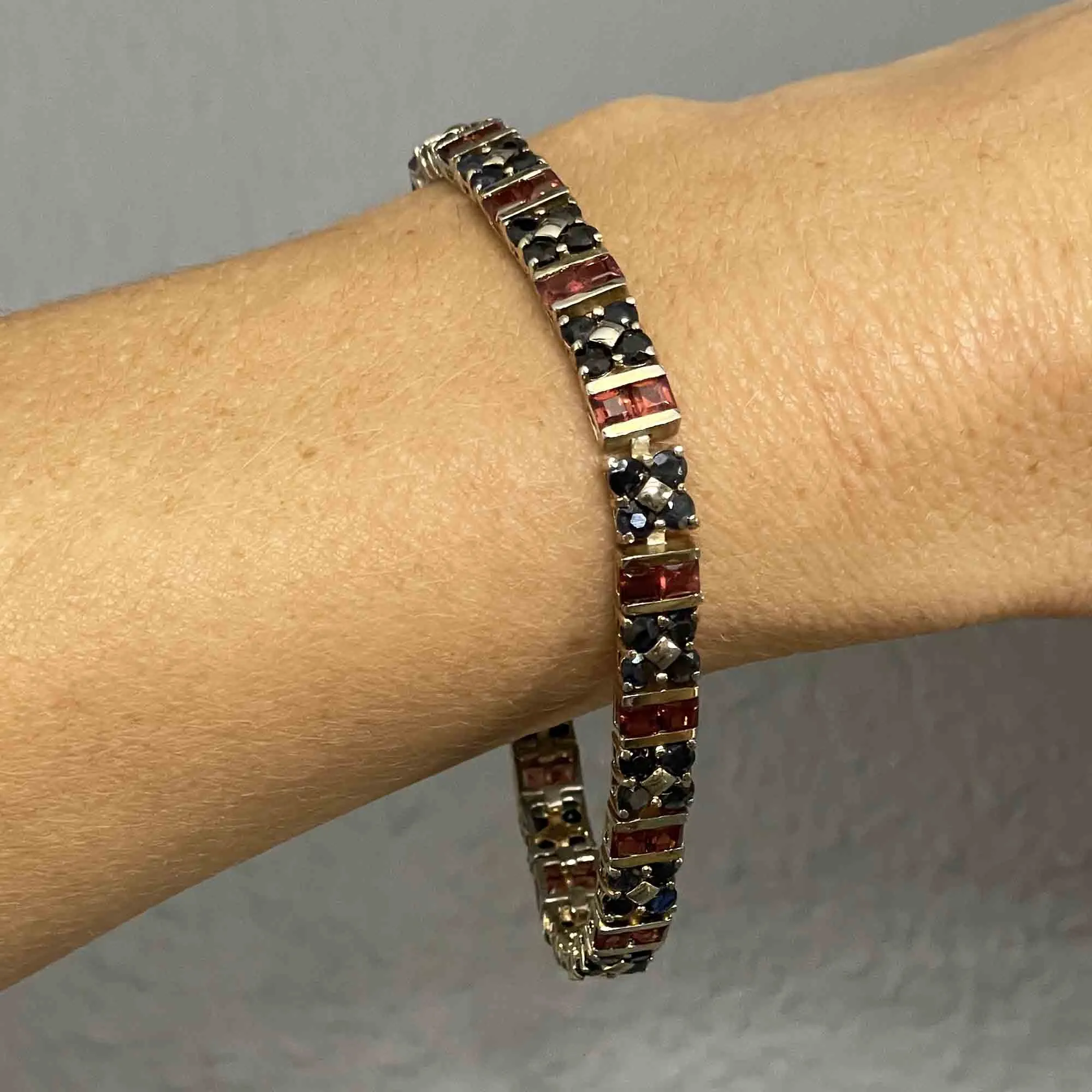 Vintage Sterling Silver Garnet Sapphire Tennis Bracelet