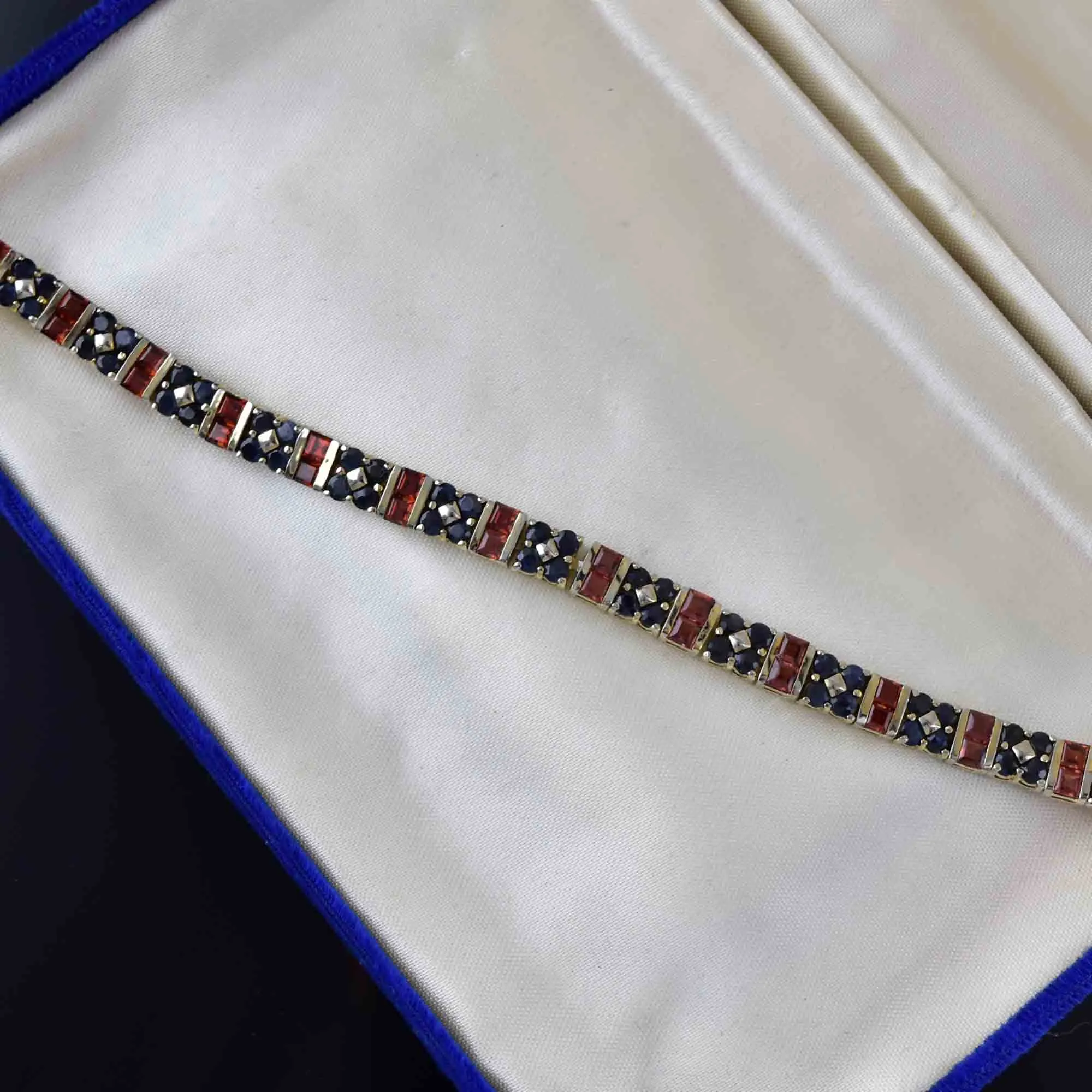 Vintage Sterling Silver Garnet Sapphire Tennis Bracelet