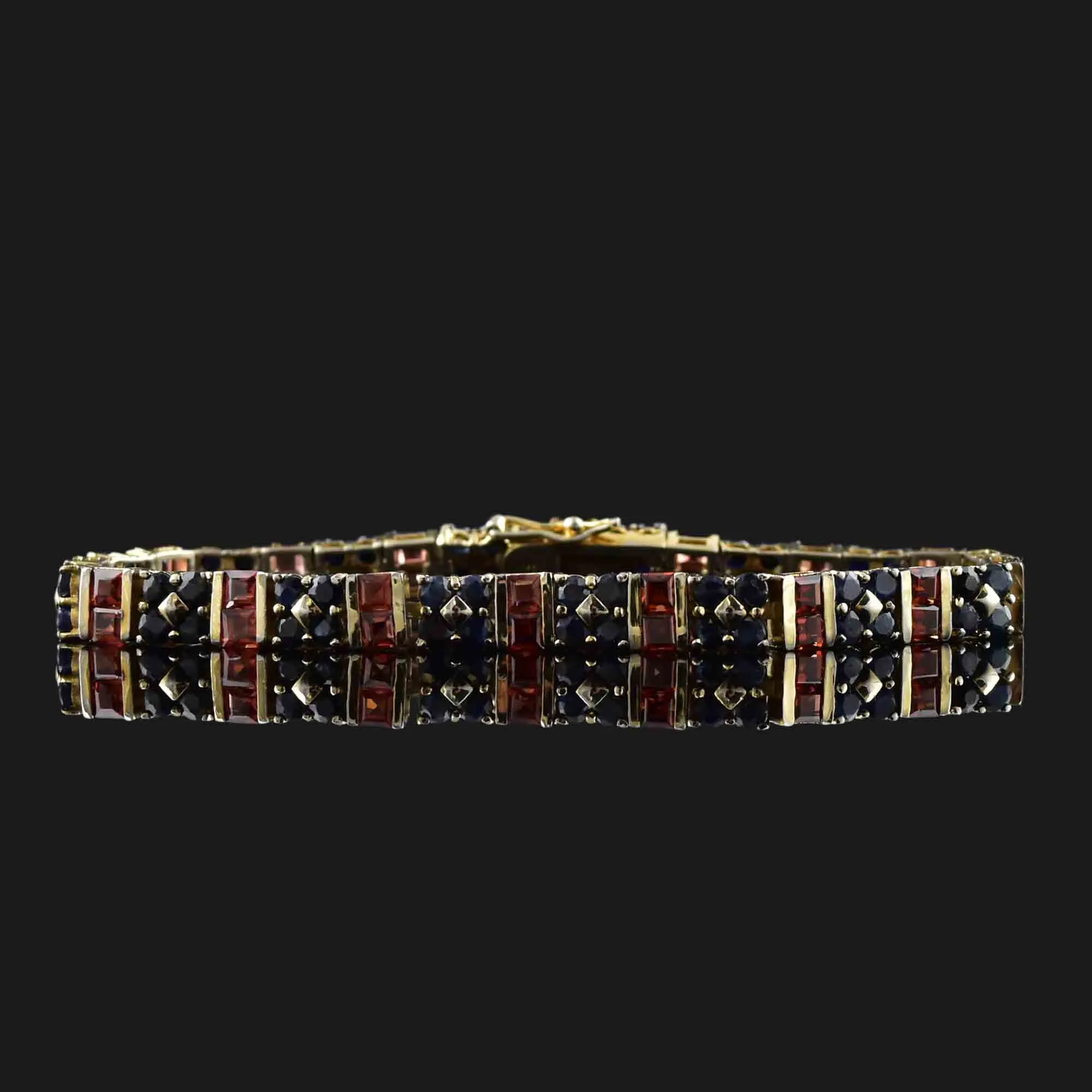Vintage Sterling Silver Garnet Sapphire Tennis Bracelet