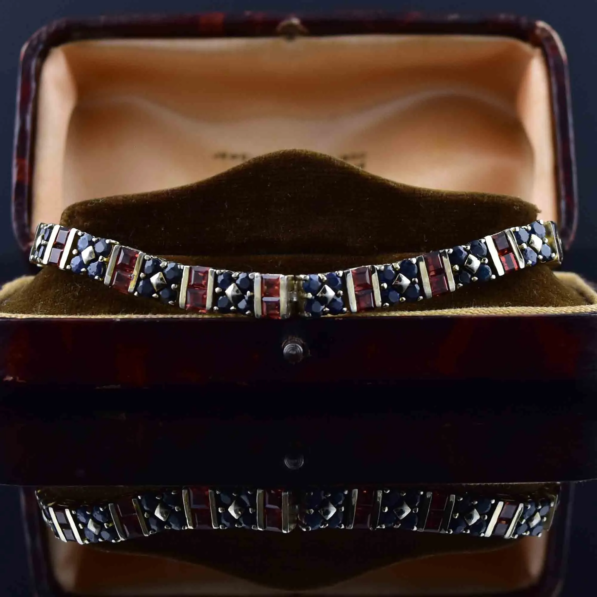 Vintage Sterling Silver Garnet Sapphire Tennis Bracelet
