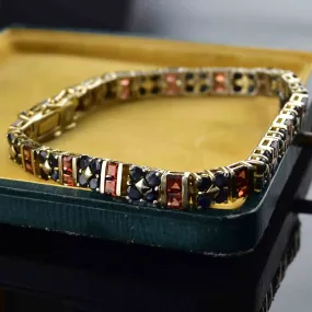 Vintage Sterling Silver Garnet Sapphire Tennis Bracelet