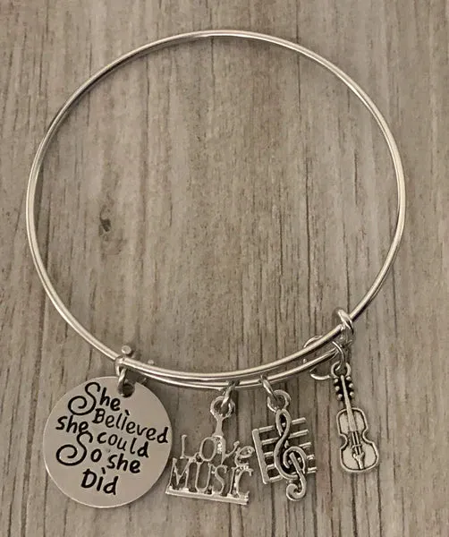 Violin Bracelet with Inspirational Charm
