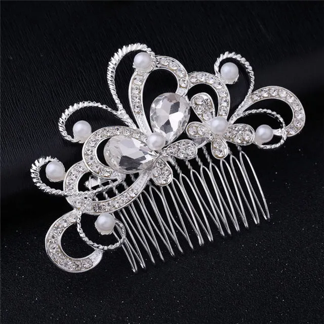 Wedding Headdress Floral Elegant Hair Pearl Hairpin Hair Accessories for Bride Crystal Crown