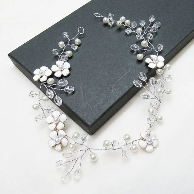 Wedding Headdress Floral Elegant Hair Pearl Hairpin Hair Accessories for Bride Crystal Crown