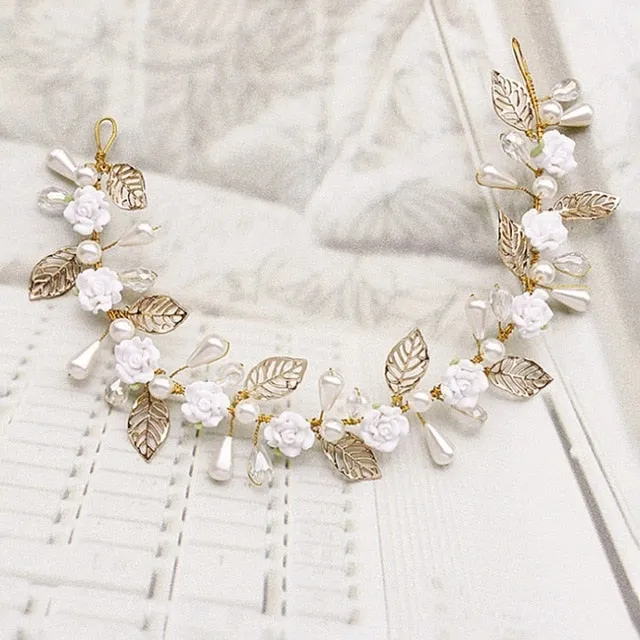 Wedding Headdress Floral Elegant Hair Pearl Hairpin Hair Accessories for Bride Crystal Crown