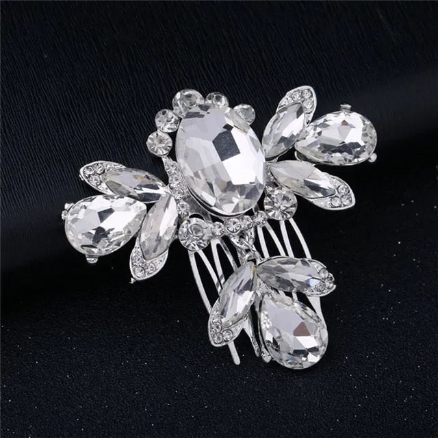 Wedding Headdress Floral Elegant Hair Pearl Hairpin Hair Accessories for Bride Crystal Crown