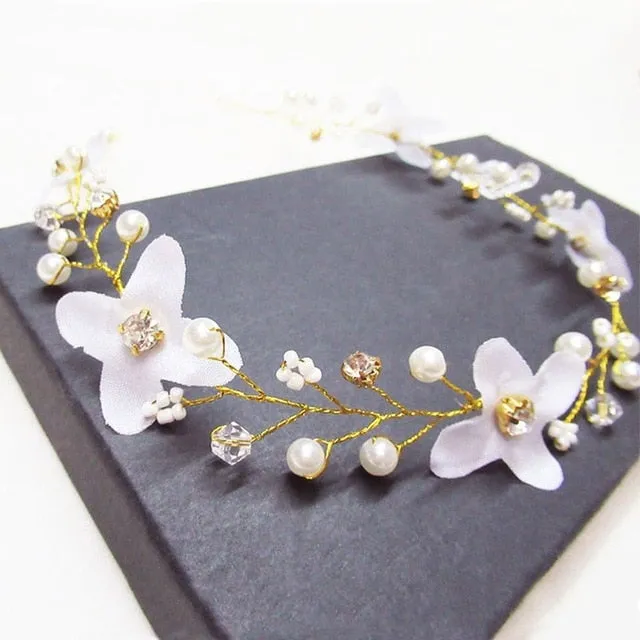 Wedding Headdress Floral Elegant Hair Pearl Hairpin Hair Accessories for Bride Crystal Crown