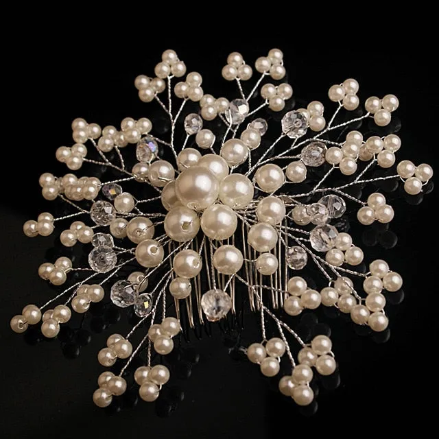 Wedding Headdress Floral Elegant Hair Pearl Hairpin Hair Accessories for Bride Crystal Crown