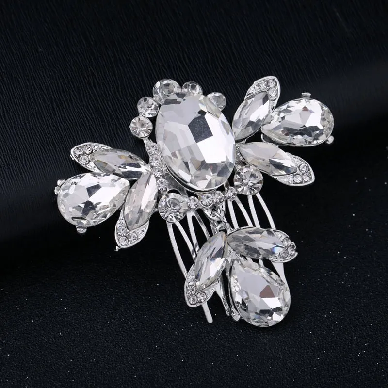 Wedding Headdress Floral Elegant Hair Pearl Hairpin Hair Accessories for Bride Crystal Crown