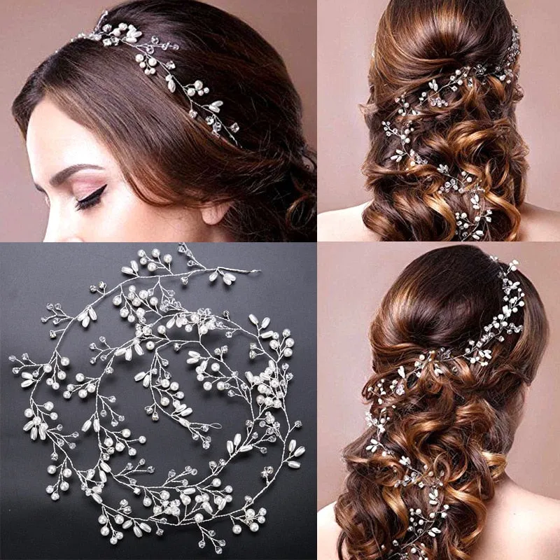 Wedding Headdress Floral Elegant Hair Pearl Hairpin Hair Accessories for Bride Crystal Crown