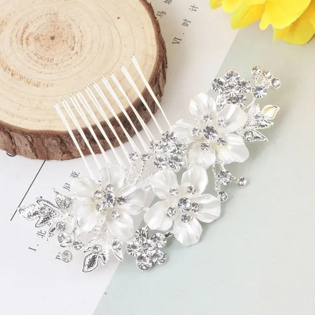 Wedding Headdress Floral Elegant Hair Pearl Hairpin Hair Accessories for Bride Crystal Crown