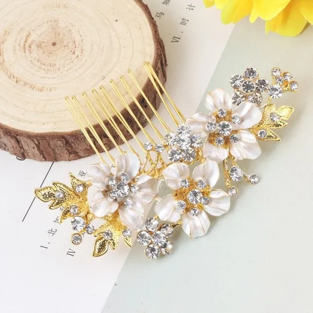 Wedding Headdress Floral Elegant Hair Pearl Hairpin Hair Accessories for Bride Crystal Crown