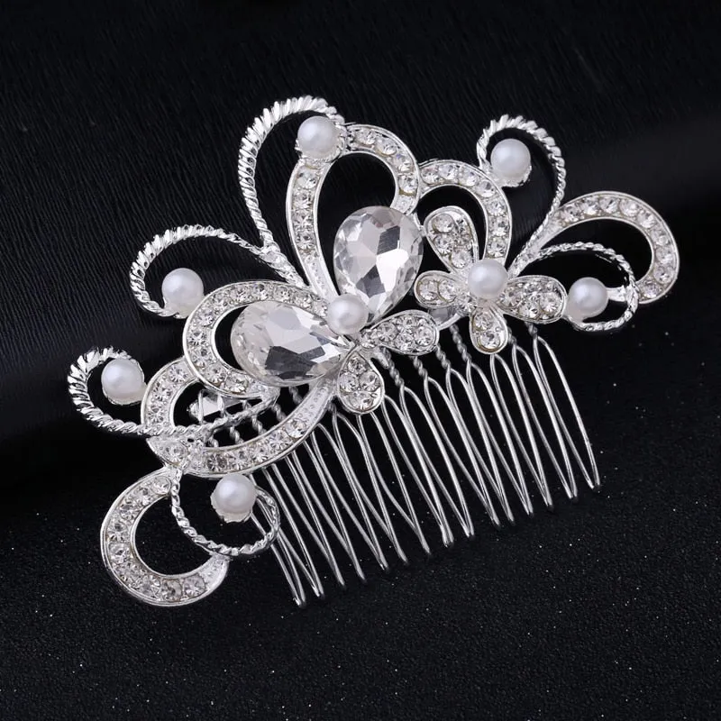 Wedding Headdress Floral Elegant Hair Pearl Hairpin Hair Accessories for Bride Crystal Crown