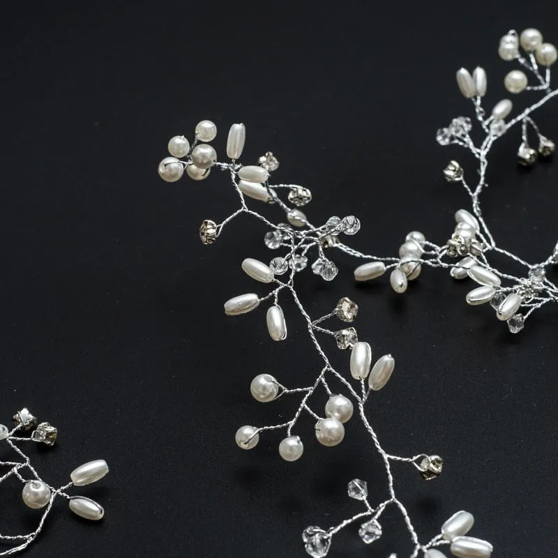 Wedding Headdress Floral Elegant Hair Pearl Hairpin Hair Accessories for Bride Crystal Crown