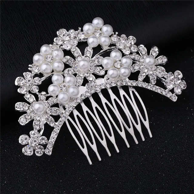 Wedding Headdress Floral Elegant Hair Pearl Hairpin Hair Accessories for Bride Crystal Crown