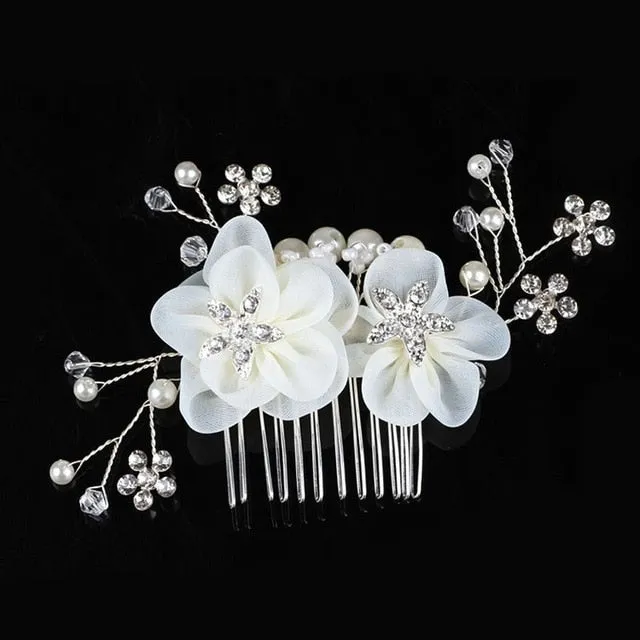 Wedding Headdress Floral Elegant Hair Pearl Hairpin Hair Accessories for Bride Crystal Crown