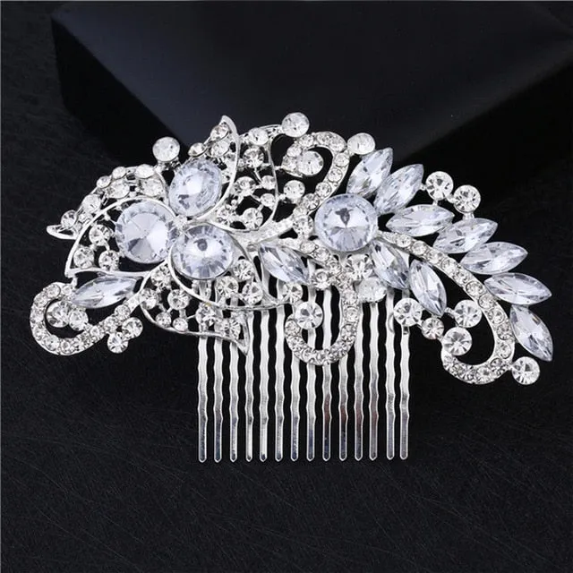 Wedding Headdress Floral Elegant Hair Pearl Hairpin Hair Accessories for Bride Crystal Crown