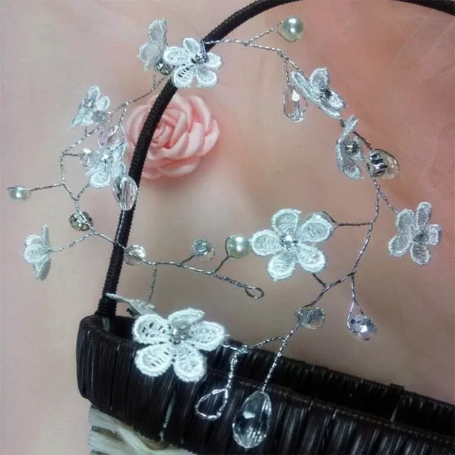 Wedding Headdress Floral Elegant Hair Pearl Hairpin Hair Accessories for Bride Crystal Crown