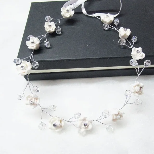 Wedding Headdress Floral Elegant Hair Pearl Hairpin Hair Accessories for Bride Crystal Crown