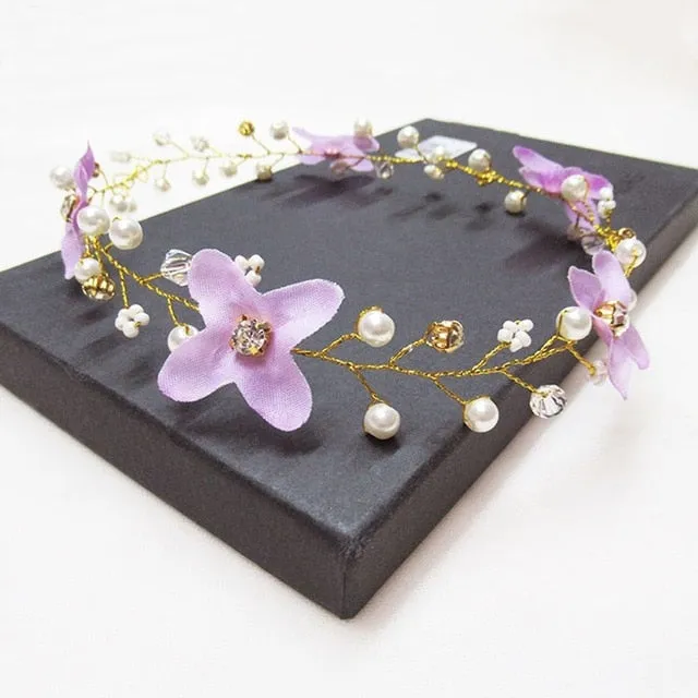 Wedding Headdress Floral Elegant Hair Pearl Hairpin Hair Accessories for Bride Crystal Crown