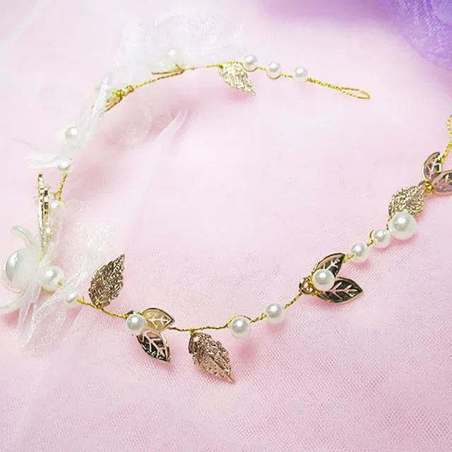 Wedding Headdress Floral Elegant Hair Pearl Hairpin Hair Accessories for Bride Crystal Crown