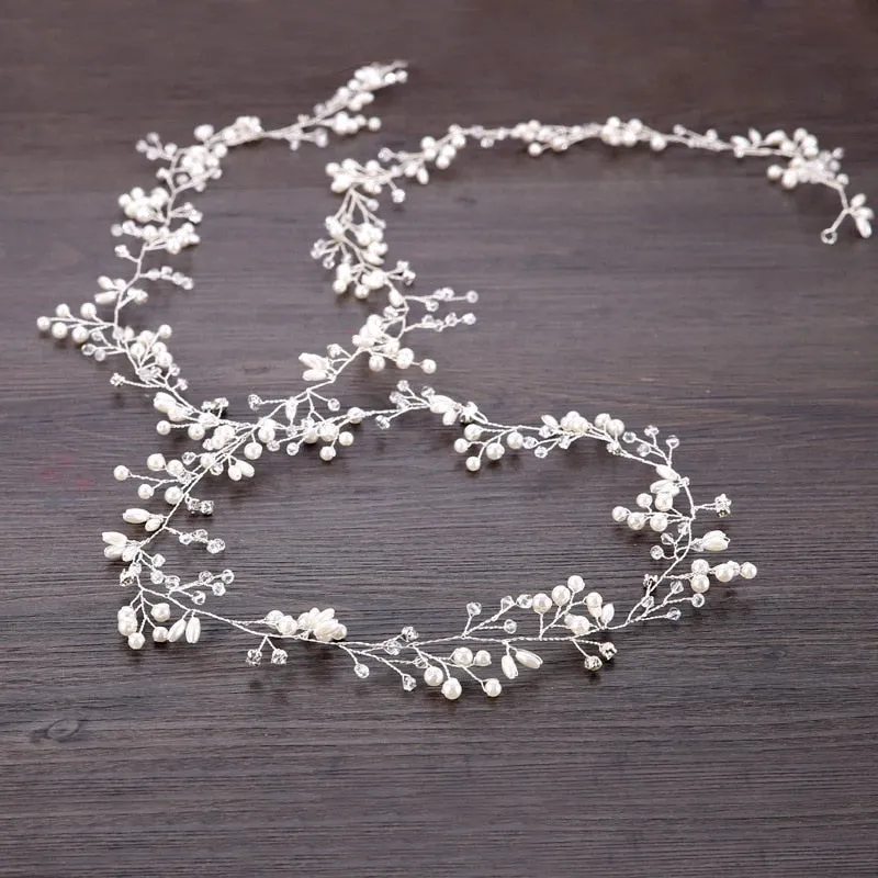 Wedding Headdress Floral Elegant Hair Pearl Hairpin Hair Accessories for Bride Crystal Crown