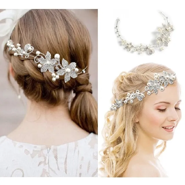 Wedding Headdress Floral Elegant Hair Pearl Hairpin Hair Accessories for Bride Crystal Crown